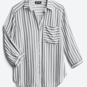 Vixbe Laire Black White Striped Button Down Top – Front Pocket, Relaxed Fit, Siz